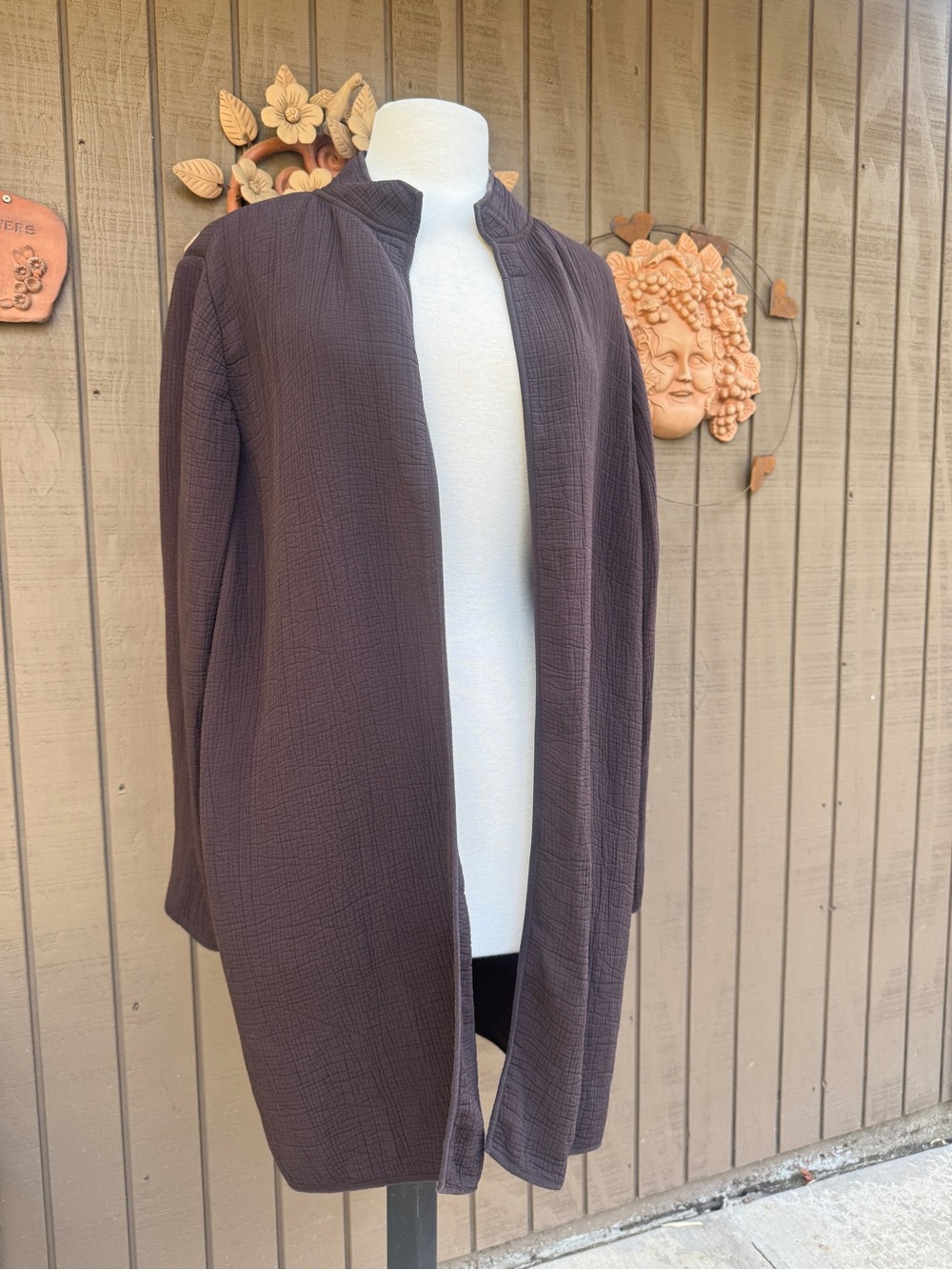 Eileen Fisher Open-Front Long Trench Coat in Deep Brown